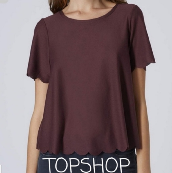Topshop Tops - ❤TOPSHOP SCALLOPED HEM & SLEEVE MAROON TOP, SIZE 6